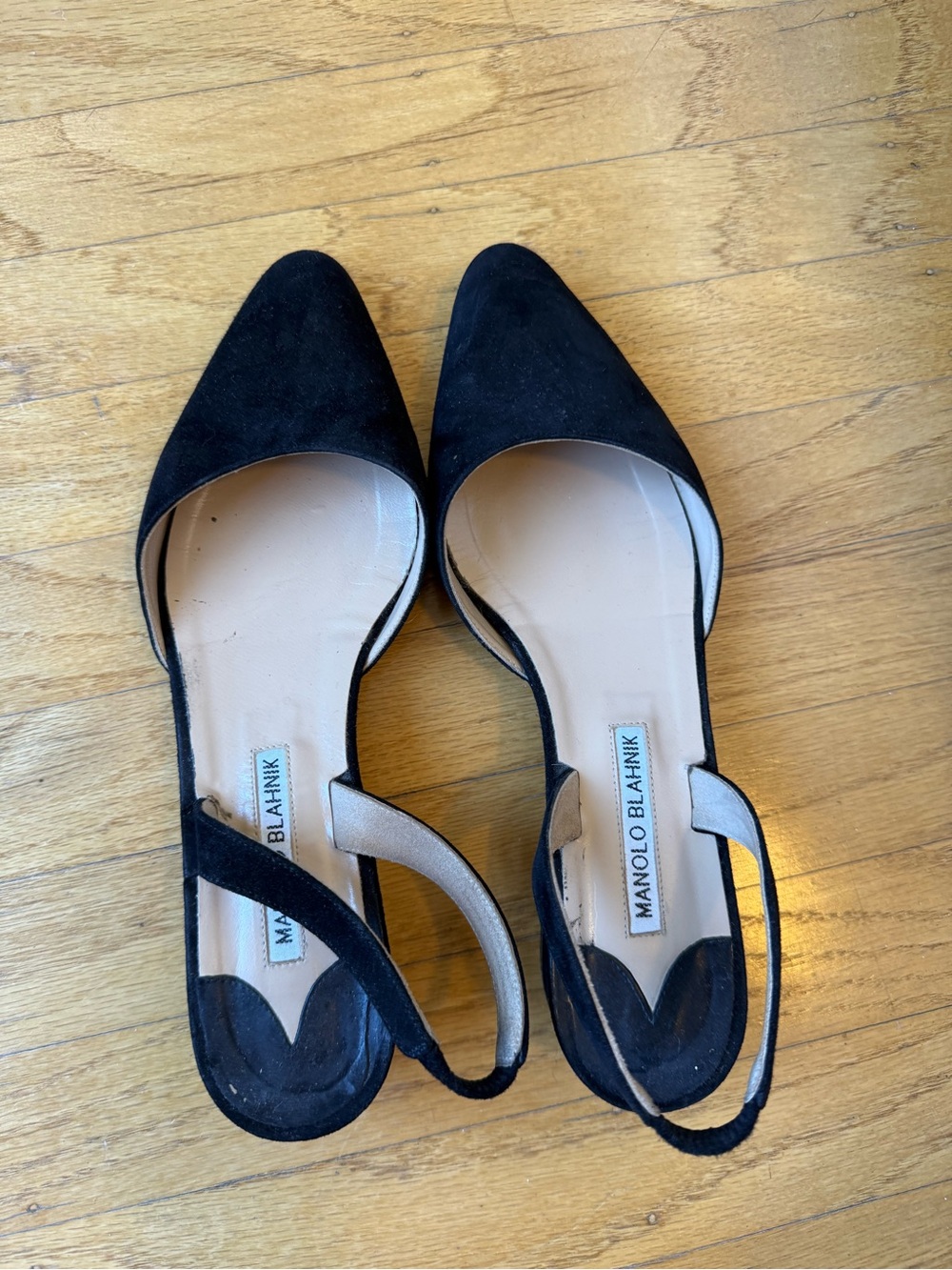 Manolo Blahnik Black Suede Pointed Slingback Flats size 38
